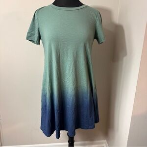 Seafoam Green & Blue Dress Ombré T Shirt Dress in Size Small